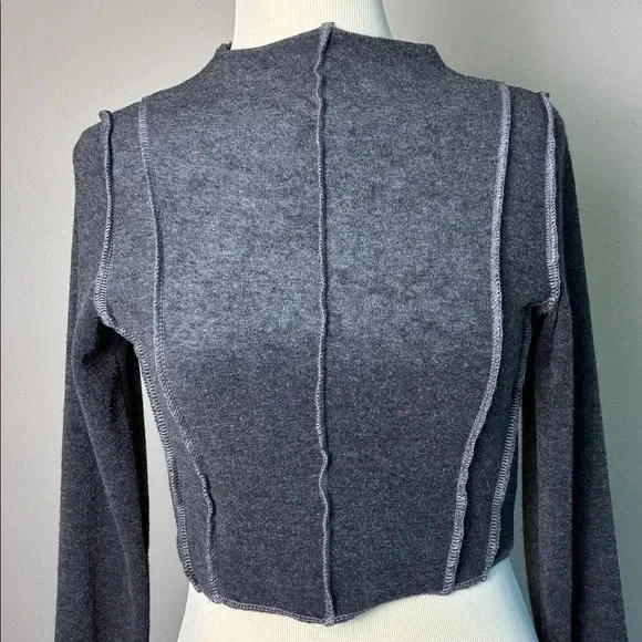 LE LIS Small Archer Two Tone Long Sleeve Crop Top Exposed Seams High Neck Fitted - Picture 2 of 8